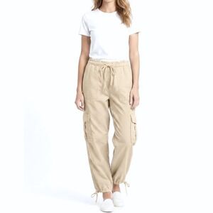 ABERCROMBIE & FITCH Khaki Cargo Wide Pants Drawstring Waist SZ M Tan Utility Y2K